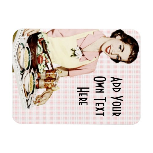 Retro 1950s Vrouw met Lunchlade Magneet (Horizontaal)