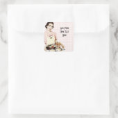 Retro 1950s Vrouw met Lunchlade Vierkante Sticker (Tas)