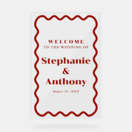 Retro 1950s Wavy Edge Dark Red Wedding Acryl Bord