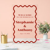 Retro 1950s Wavy Edge Dark Red Wedding Acryl Bord (Huwelijk)