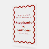 Retro 1950s Wavy Edge Dark Red Wedding Acryl Bord (Hoek)