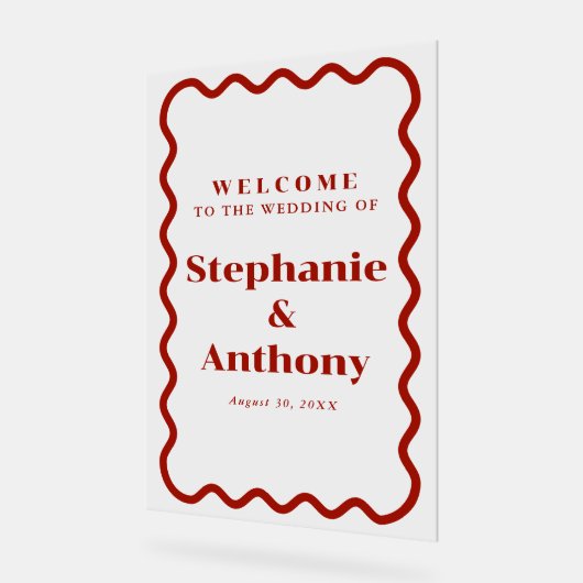 Retro 1950s Wavy Edge Dark Red Wedding Acryl Bord (Hoek)