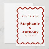 Retro 1950s Wavy Edge Dark Red Wedding Bedankkaart (Voorkant / Achterkant)