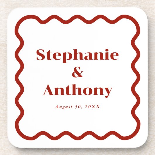 Retro 1950s Wavy Edge Dark Red Wedding Bier Onderzetter (Voorkant)