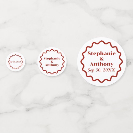 Retro 1950s Wavy Edge Dark Red Wedding Confetti (Achterkanten)