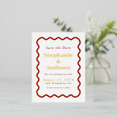 Retro 1950s Wavy Edge Dark Red Wedding    Folie Uitnodiging Briefkaart (Staand Voorkant)