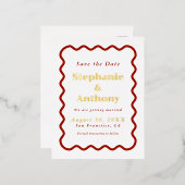 Retro 1950s Wavy Edge Dark Red Wedding    Folie Uitnodiging Briefkaart (Voorkant / Achterkant)