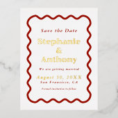 Retro 1950s Wavy Edge Dark Red Wedding    Folie Uitnodiging Briefkaart (Voorkant)