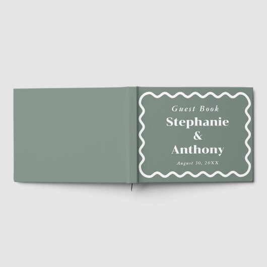 Retro 1950s Wavy Edge Dark Red Wedding Gastenboek (Volledig)