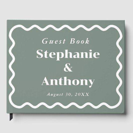 Retro 1950s Wavy Edge Dark Red Wedding Gastenboek (Voorkant)