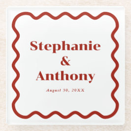 Retro 1950s Wavy Edge Dark Red Wedding Glazen Onderzetter