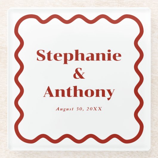 Retro 1950s Wavy Edge Dark Red Wedding Glazen Onderzetter (Voorkant)