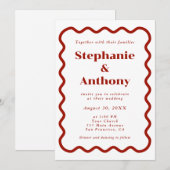 Retro 1950s Wavy Edge Dark Red Wedding Kaart (Voorkant / Achterkant)