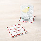 Retro 1950s Wavy Edge Dark Red Wedding Kartonnen Onderzetters (Insitu)