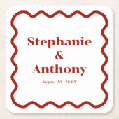 Retro 1950s Wavy Edge Dark Red Wedding Kartonnen Onderzetters (Voorkant)