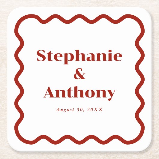 Retro 1950s Wavy Edge Dark Red Wedding Kartonnen Onderzetters (Voorkant)
