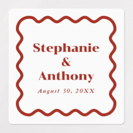 Retro 1950s Wavy Edge Dark Red Wedding Labels