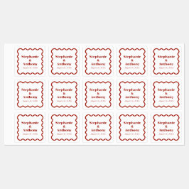 Retro 1950s Wavy Edge Dark Red Wedding Labels
