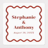 Retro 1950s Wavy Edge Dark Red Wedding Labels (Design 2)