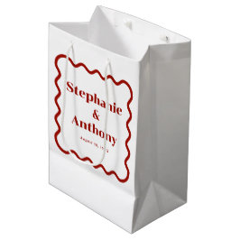Retro 1950s Wavy Edge Dark Red Wedding Medium Cadeauzakje