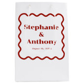 Retro 1950s Wavy Edge Dark Red Wedding Medium Cadeauzakje (Voorkant)