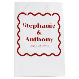 Retro 1950s Wavy Edge Dark Red Wedding Medium Cadeauzakje