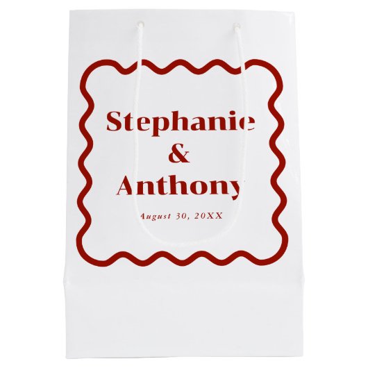 Retro 1950s Wavy Edge Dark Red Wedding Medium Cadeauzakje (Achterkant)