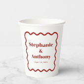 Retro 1950s Wavy Edge Dark Red Wedding Papieren Bekers (Voorkant)