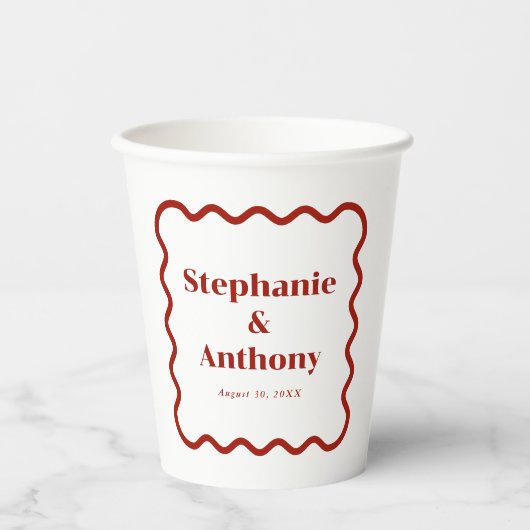 Retro 1950s Wavy Edge Dark Red Wedding Papieren Bekers (Voorkant)