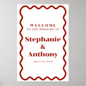 Retro 1950s Wavy Edge Dark Red Wedding Poster (Voorkant)