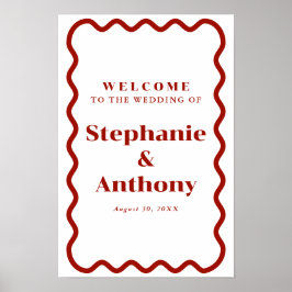 Retro 1950s Wavy Edge Dark Red Wedding Poster