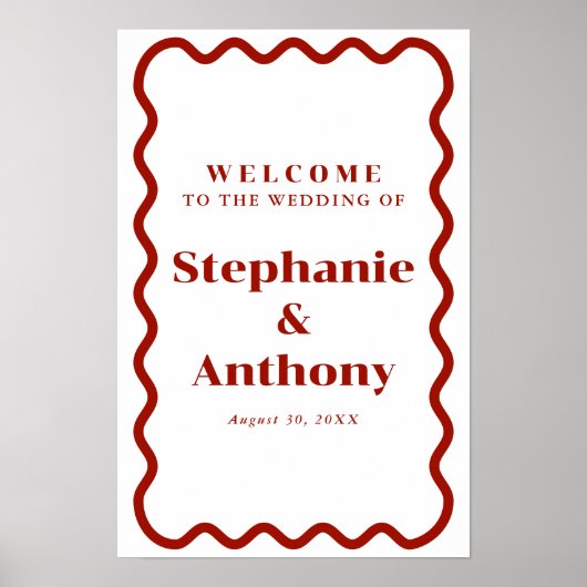Retro 1950s Wavy Edge Dark Red Wedding Poster (Voorkant)
