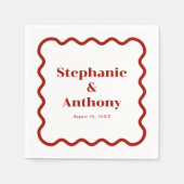 Retro 1950s Wavy Edge Dark Red Wedding Servet (Voorkant)