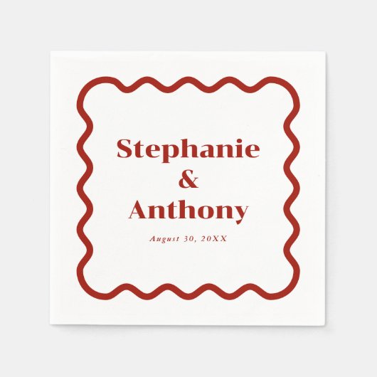 Retro 1950s Wavy Edge Dark Red Wedding Servet (Voorkant)