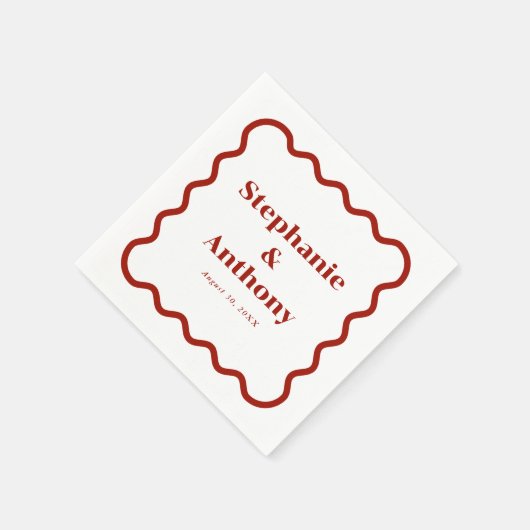 Retro 1950s Wavy Edge Dark Red Wedding Servet (Hoek)