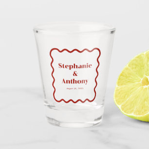 Retro 1950s Wavy Edge Dark Red Wedding Shot Glas