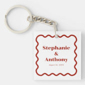 Retro 1950s Wavy Edge Dark Red Wedding Sleutelhanger (voorkant)