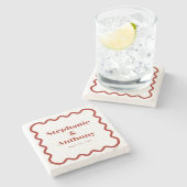 Retro 1950s Wavy Edge Dark Red Wedding Stenen Onderzetter (Zijkant)