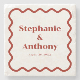 Retro 1950s Wavy Edge Dark Red Wedding Stenen Onderzetter