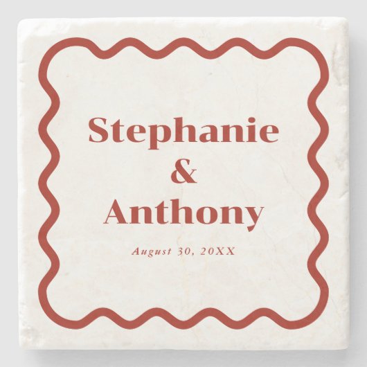 Retro 1950s Wavy Edge Dark Red Wedding Stenen Onderzetter (Voorkant)