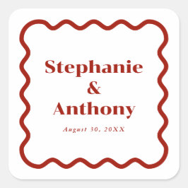 Retro 1950s Wavy Edge Dark Red Wedding Vierkante Sticker