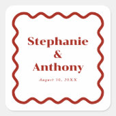 Retro 1950s Wavy Edge Dark Red Wedding Vierkante Sticker (Voorkant)