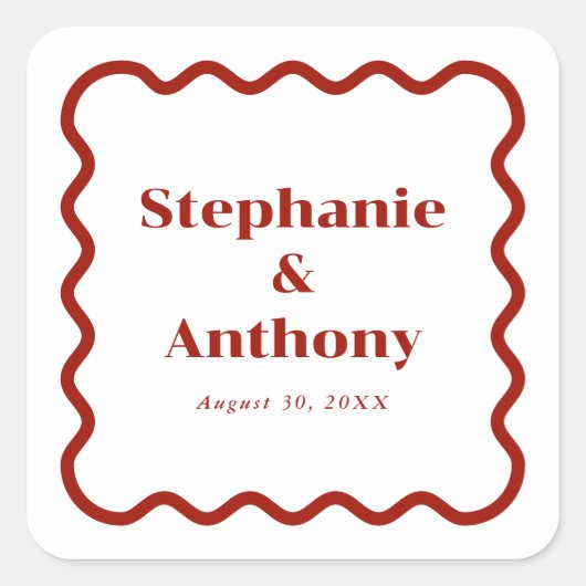 Retro 1950s Wavy Edge Dark Red Wedding Vierkante Sticker (Voorkant)