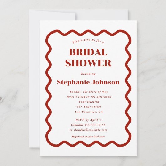 Retro 1950s Wavy Edge Donkerrood Vrijgezellenfeest Kaart (Voorkant)