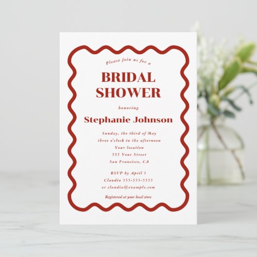 Retro 1950s Wavy Edge Donkerrood Vrijgezellenfeest Kaart (Staand voorkant)