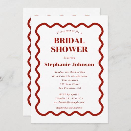 Retro 1950s Wavy Edge Donkerrood Vrijgezellenfeest Kaart (Voorkant / Achterkant)