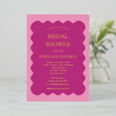 Retro 1950s Wavy Edge Magenta en Roze Bridal Folie Uitnodiging (Staand Voorkant)