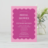 Retro 1950s Wavy Edge Magenta en Roze Bridal Kaart (Staand voorkant)