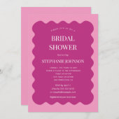 Retro 1950s Wavy Edge Magenta en Roze Bridal Kaart (Voorkant / Achterkant)