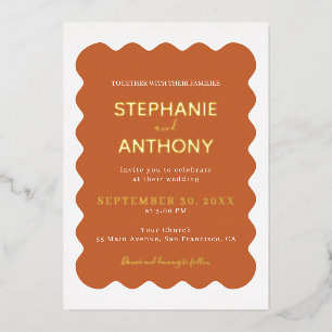 Retro 1950s Wavy Edge Terracotta Wedding Folie Uitnodiging